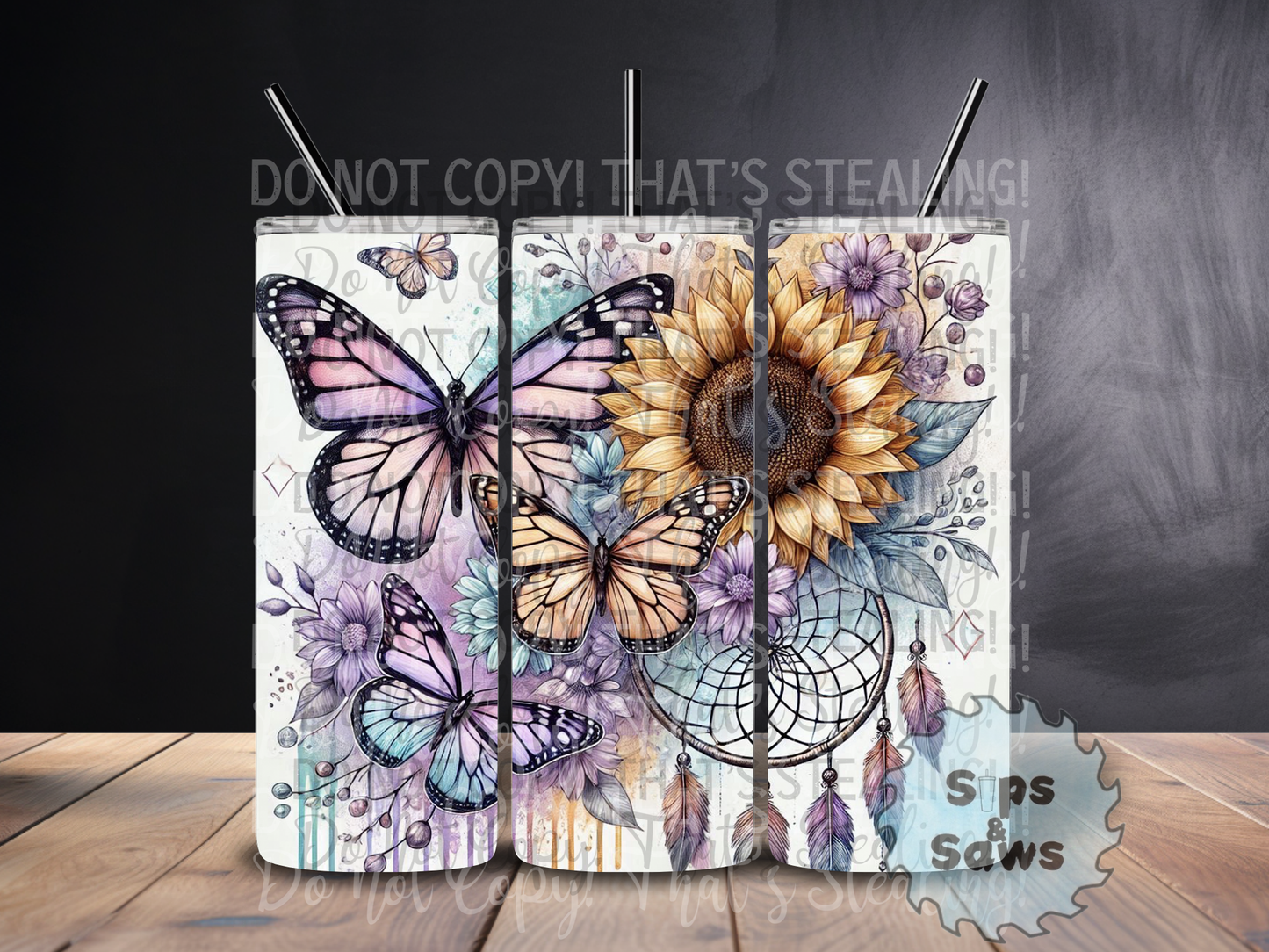 20oz Purple Butterfly Sublimation Tumbler
