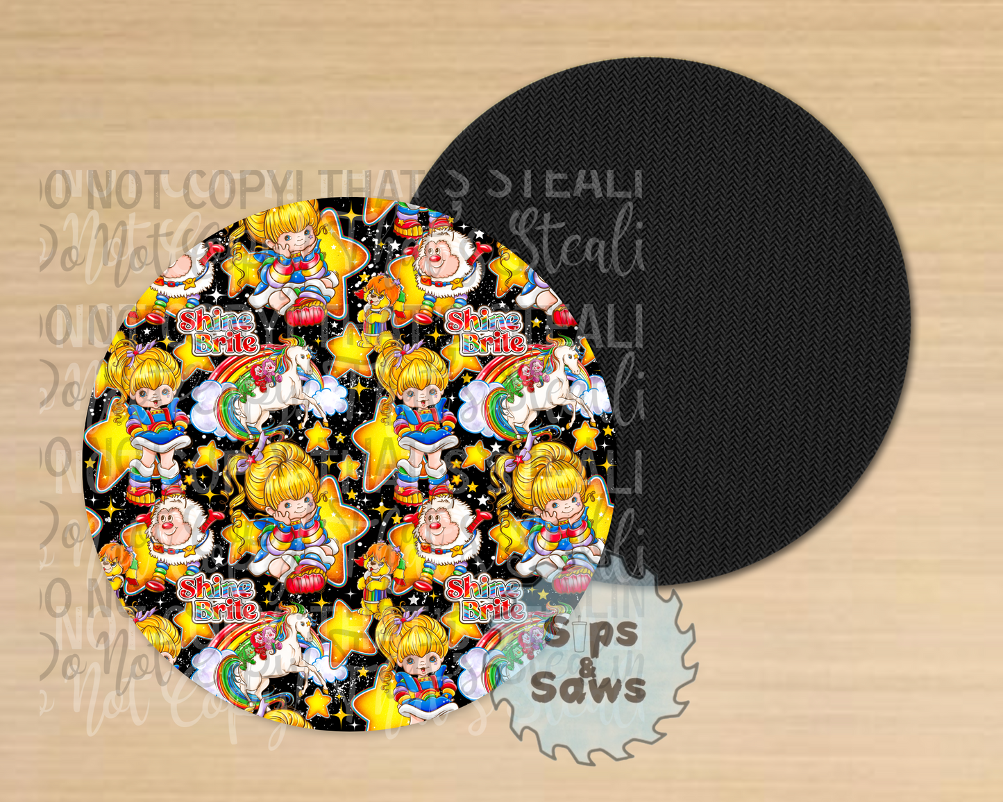 Rainbow Bright Black Sublimation Coaster