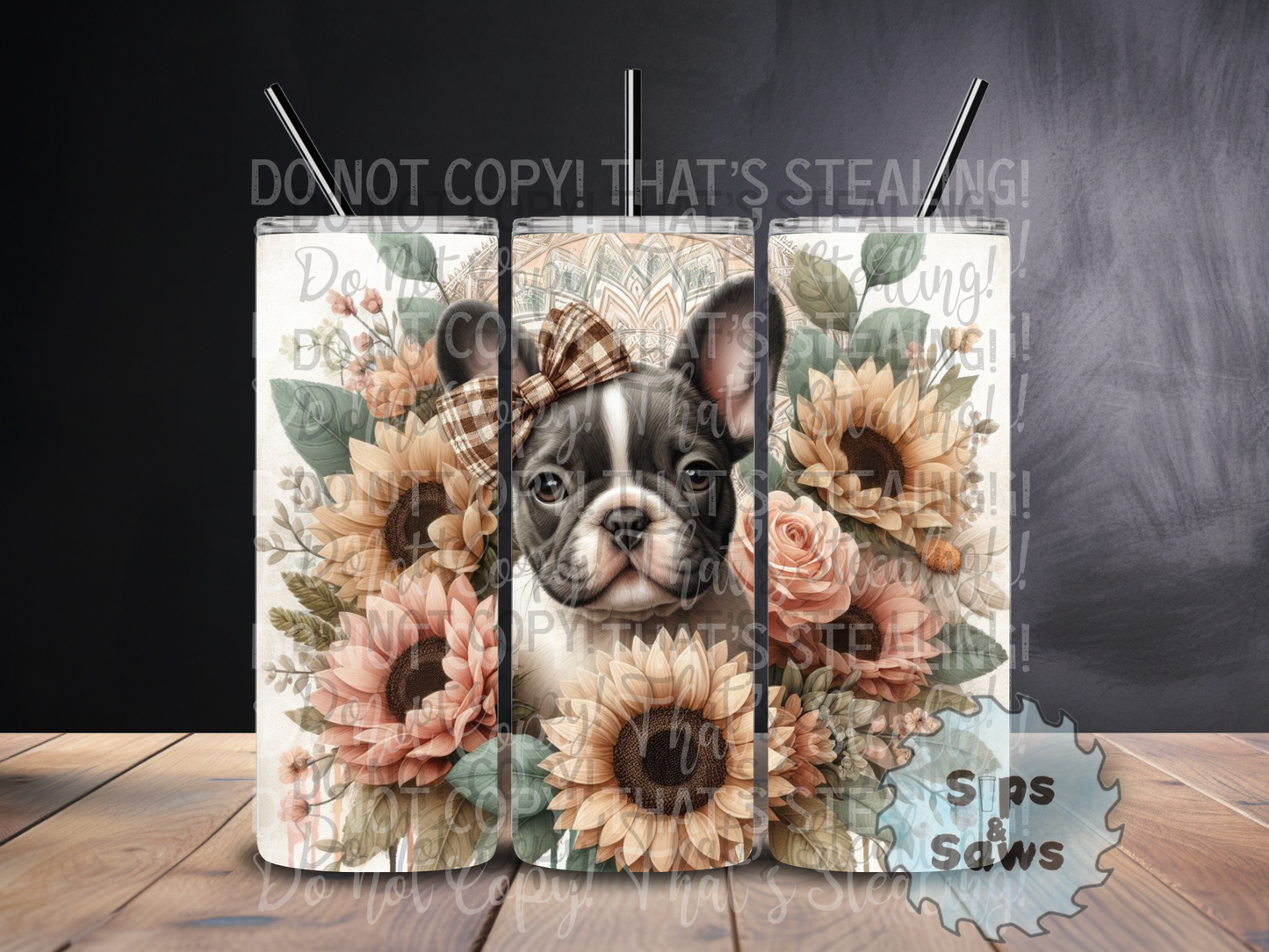 20oz Boho Frenchie Sublimation Tumbler