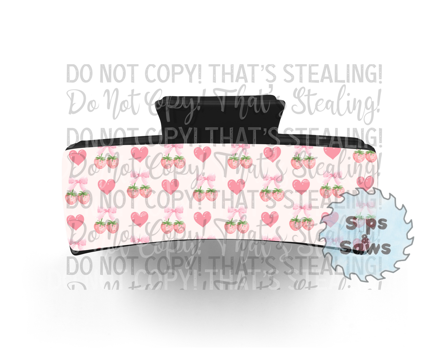 Pink Strawberries & Hearts Sublimation Hair Clip