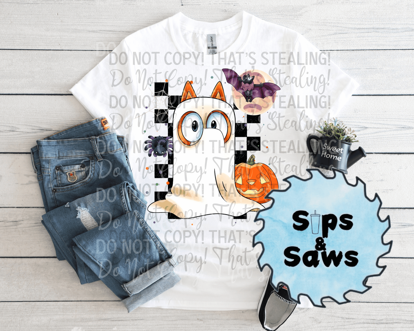 Checkered Ghost Orange Dog DTF