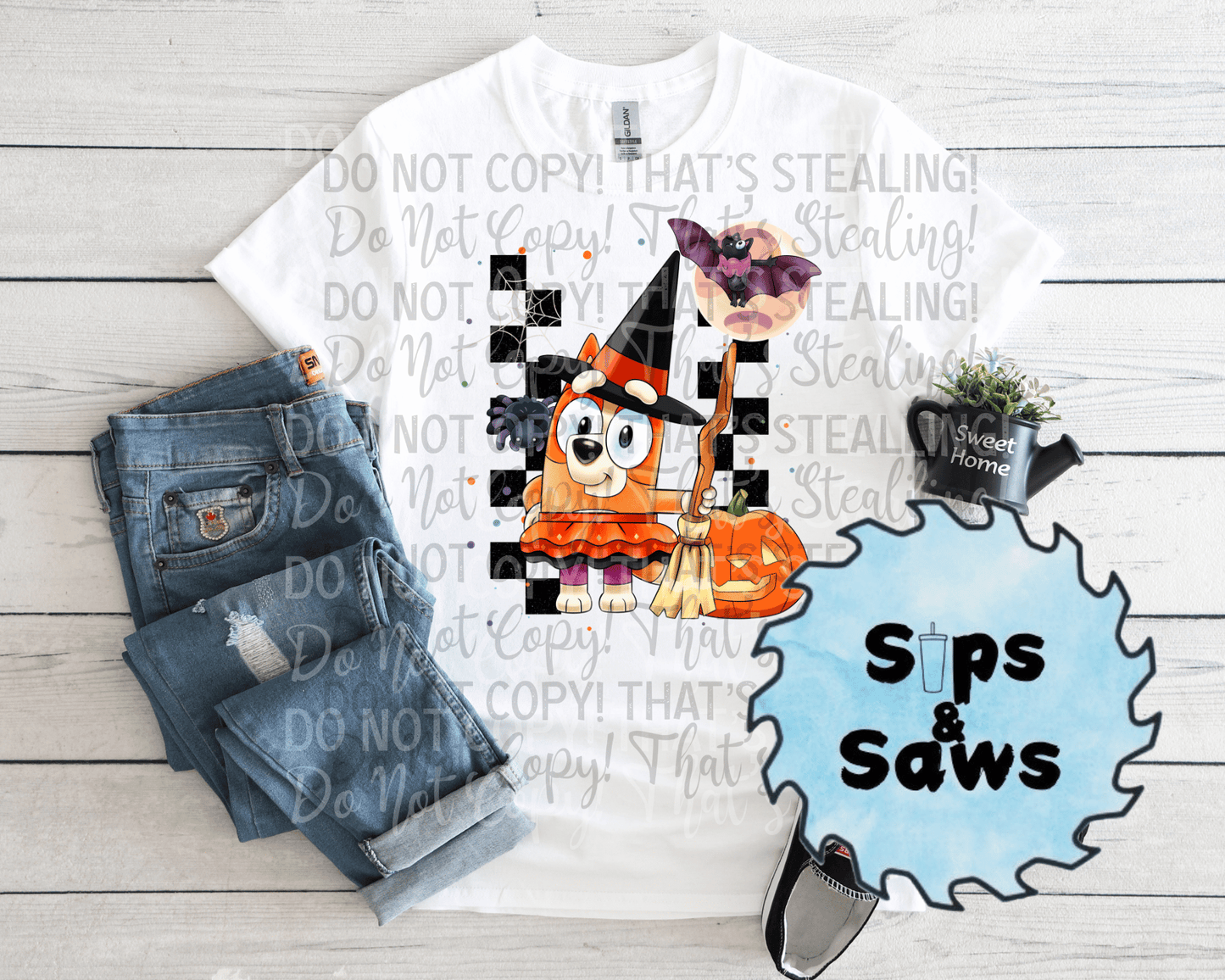 Checkered Witch Orange Dog DTF