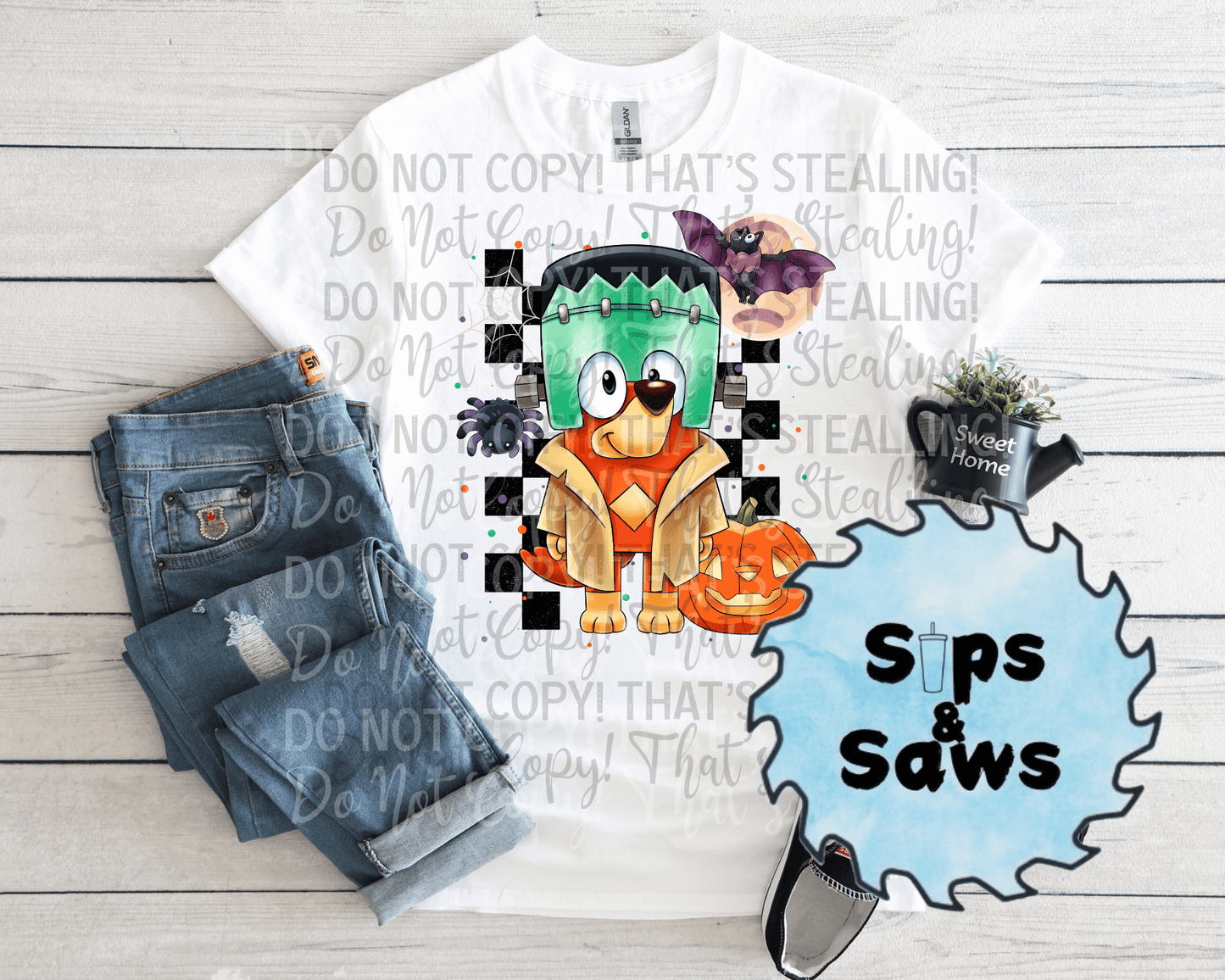 Checkered Frankenstein Orange Dog DTF