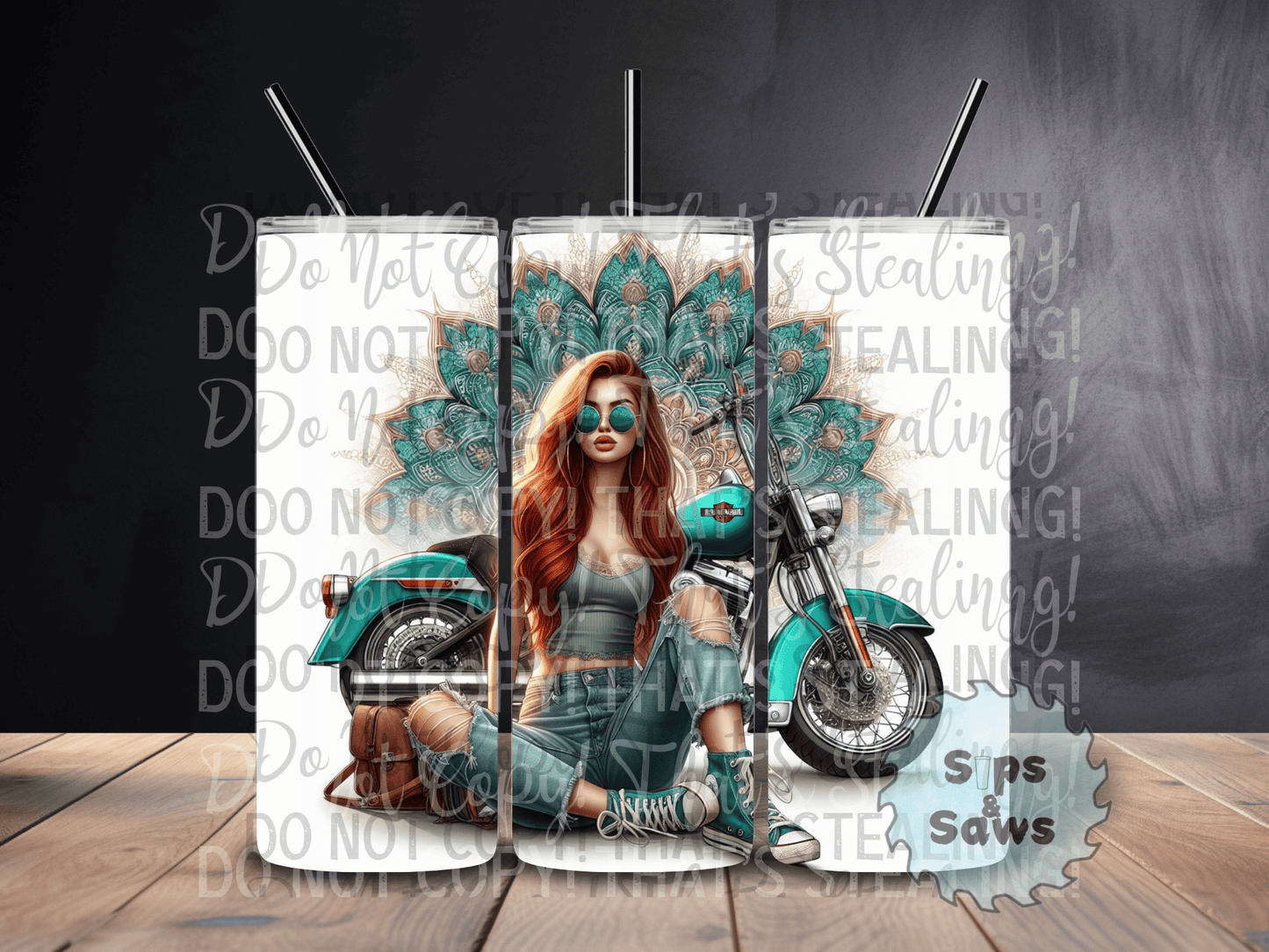 20oz Teal Bike Tumbler