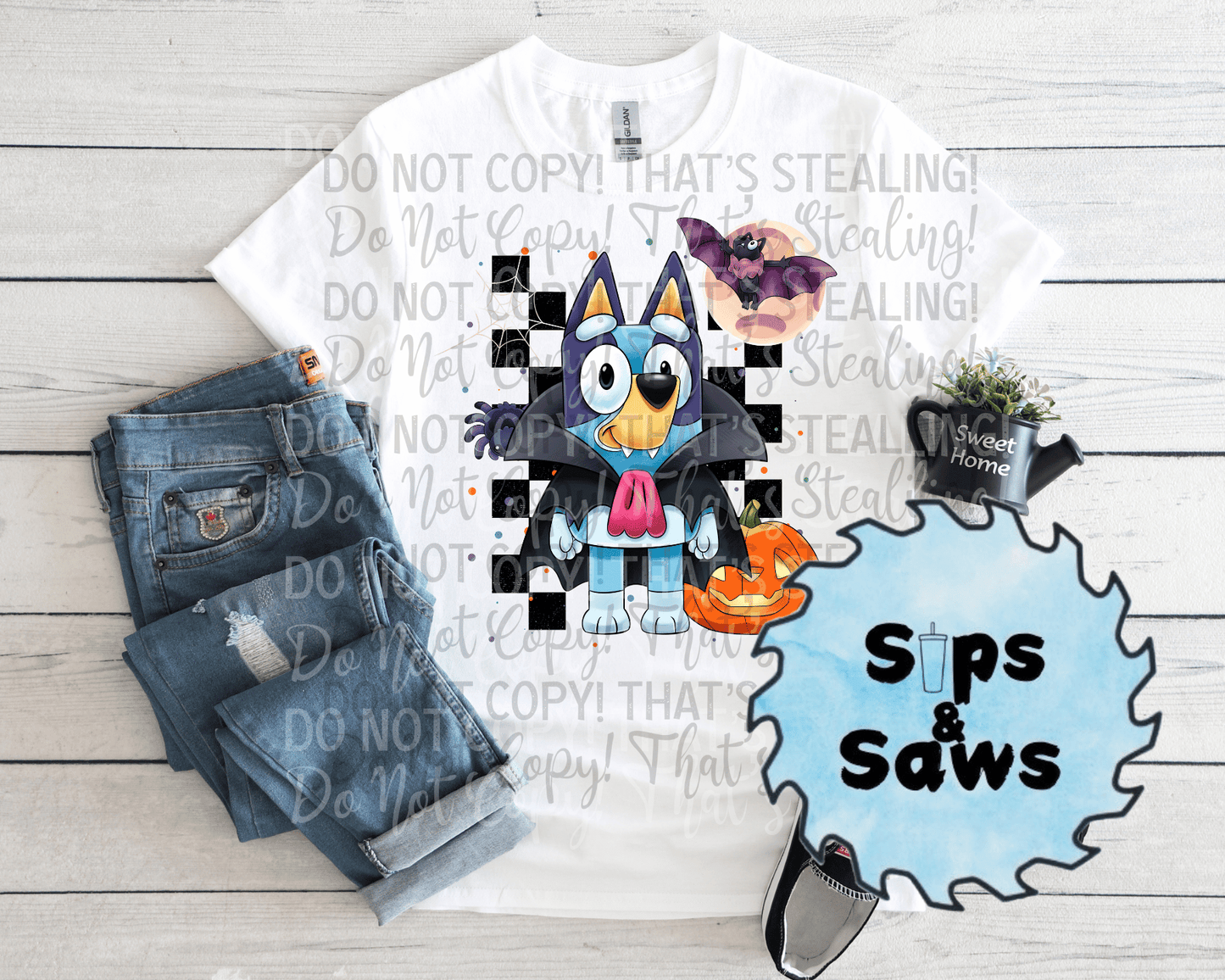 Checkered Vampire Blue Dog DTF