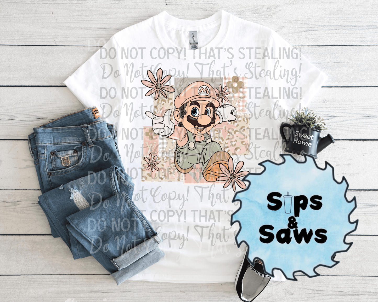 Beige Red Super Bro DTF