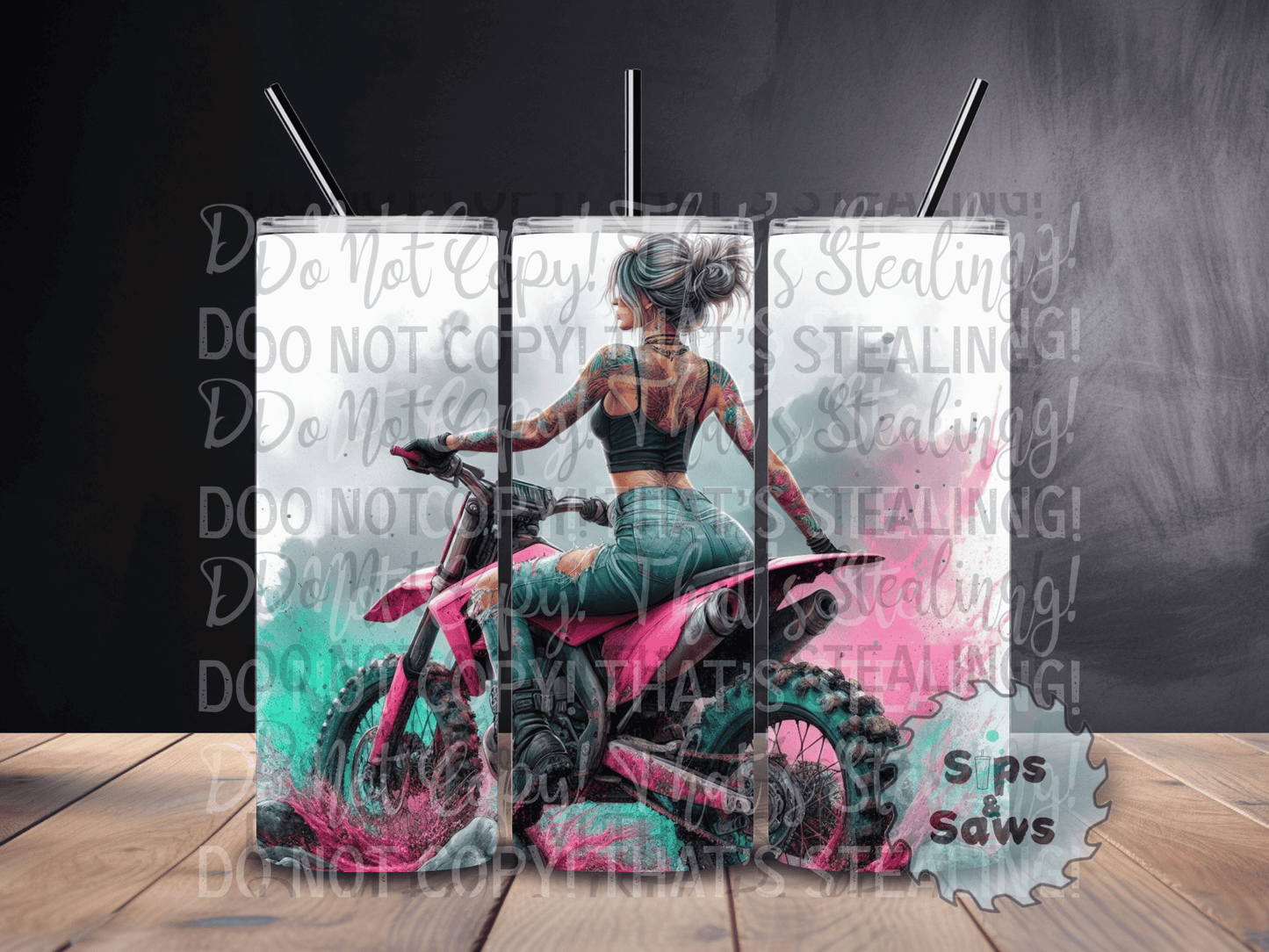 20oz Teal & Pink Dirt Bike Tumbler