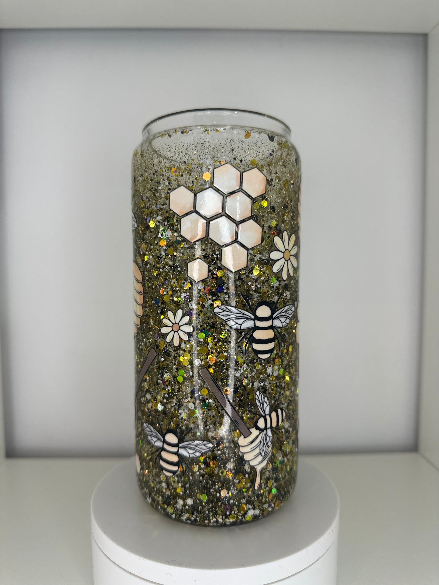 16oz Tall Glass Libby Bee Snow Globe Tumbler