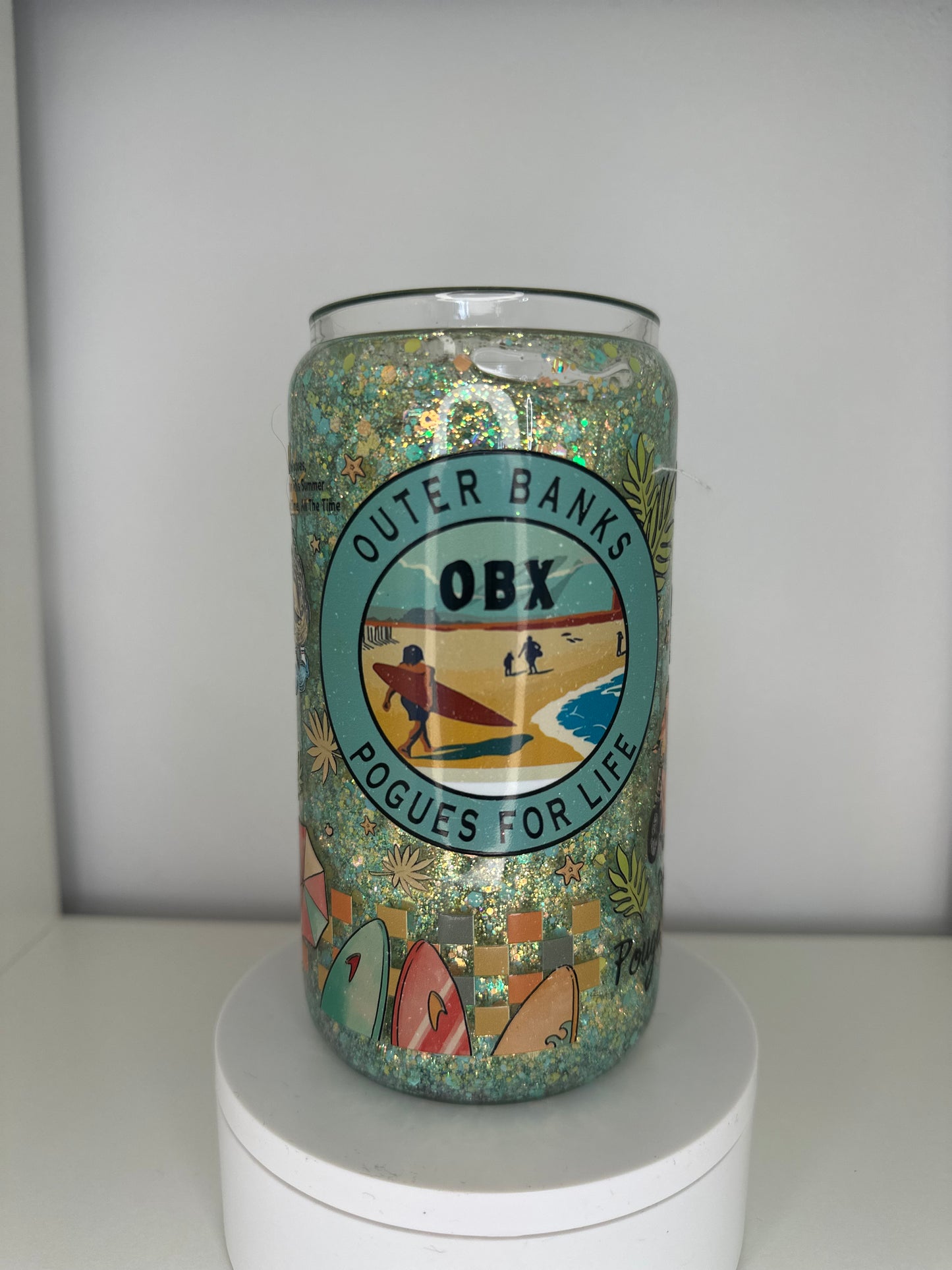 16oz Glass Libby Outer Banks Snow Globe Tumbler