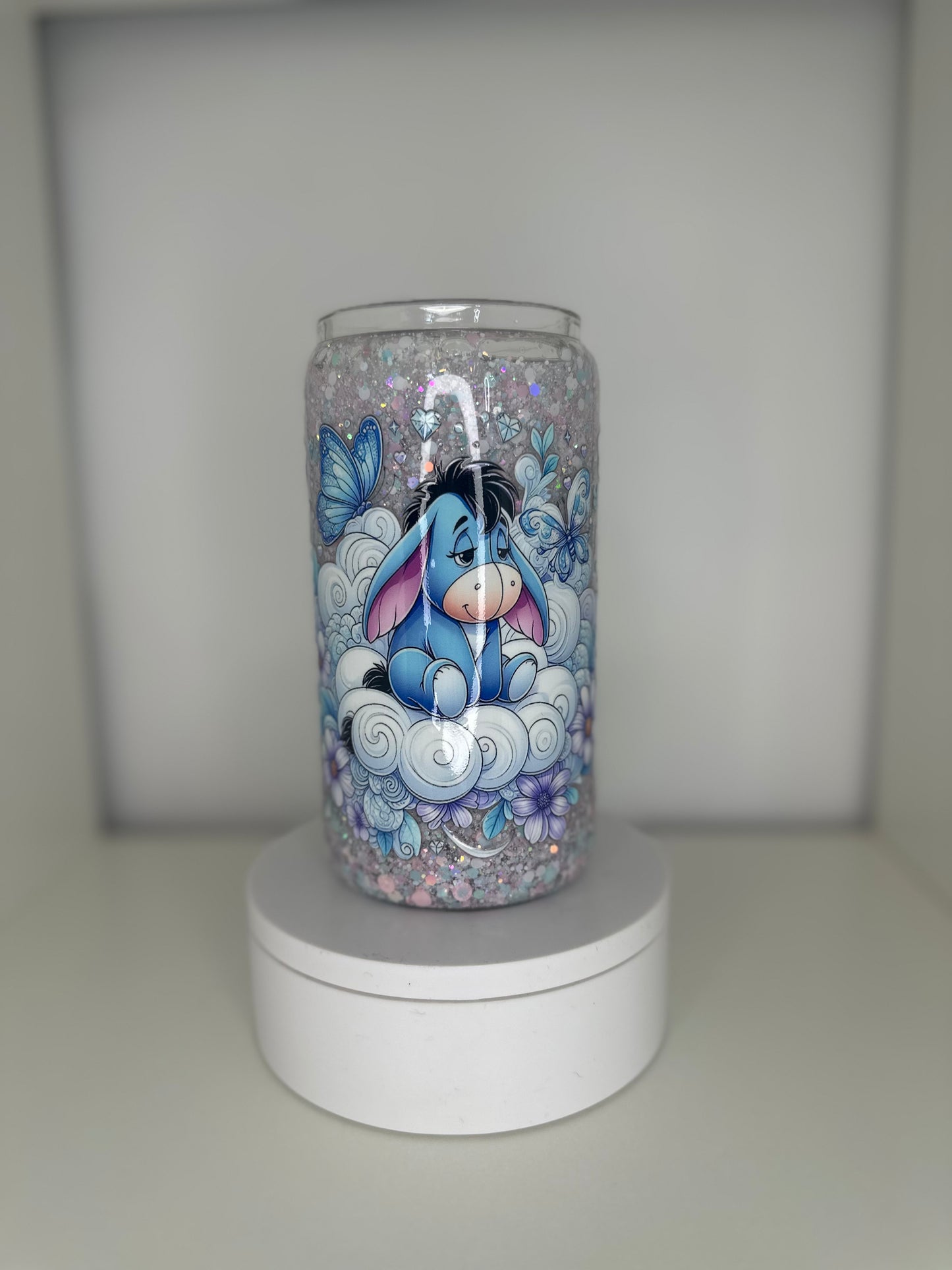 16oz Glass Libby Eeyore Snow Globe Tumbler