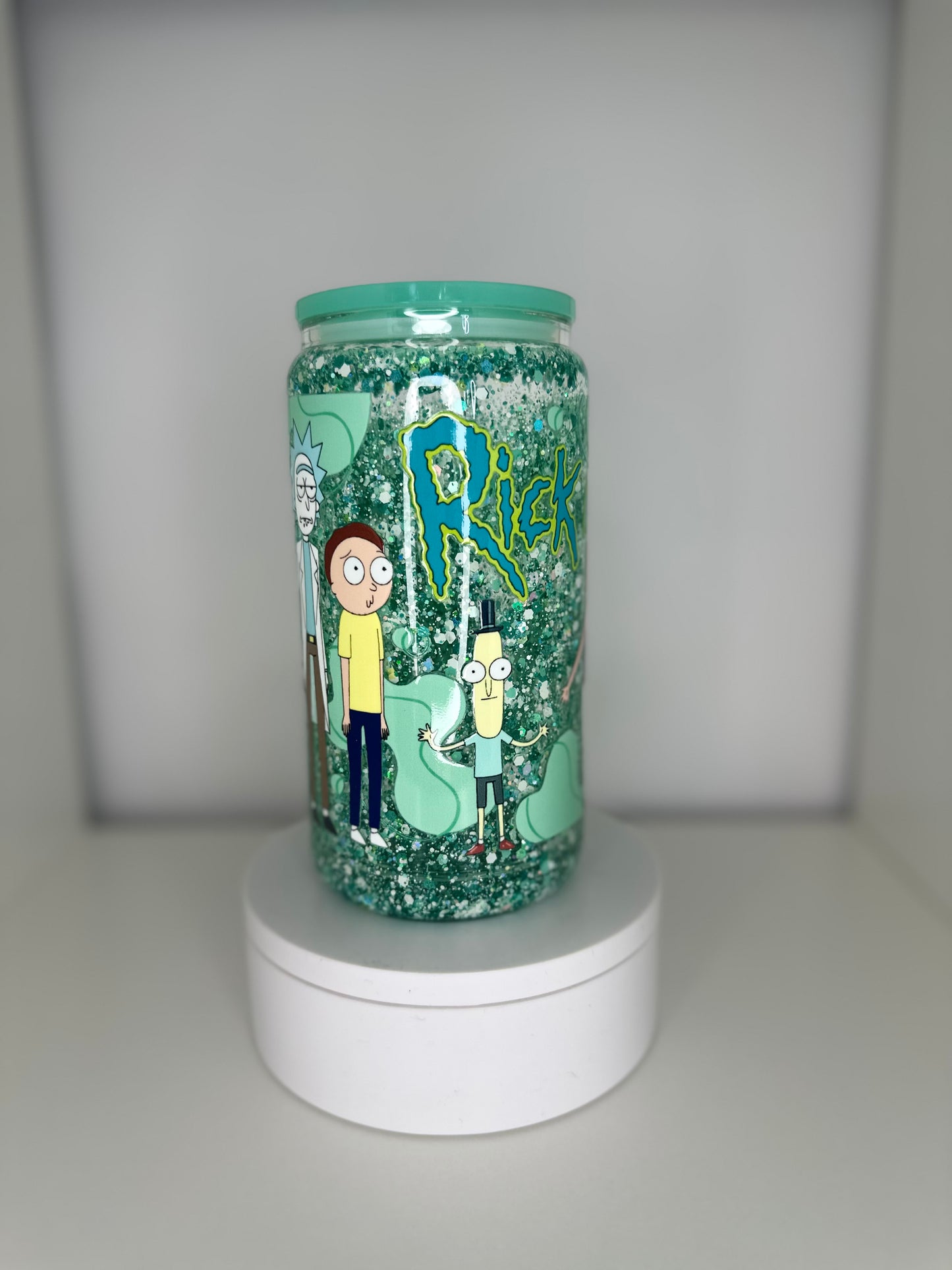 16oz Glass Libby Rick and Morty Snow Globe Tumbler