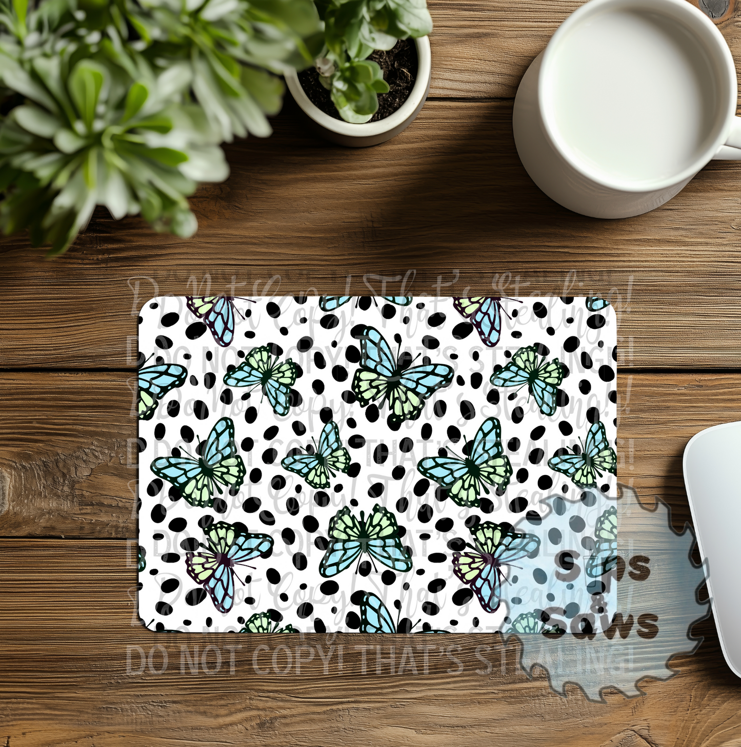 Blue & Green Butterfly Sublimation Mouse Pad
