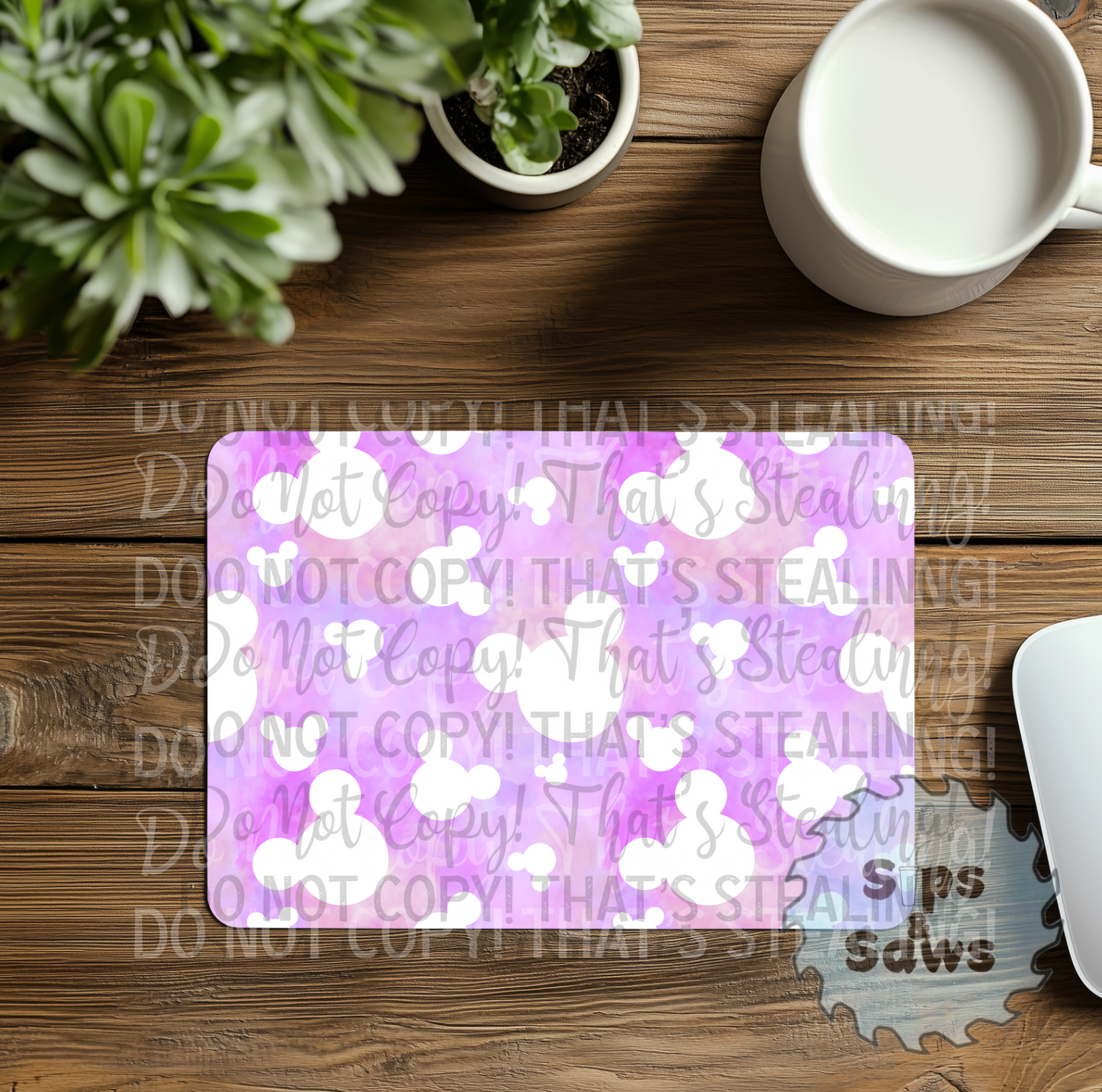 White, Pink & Purple Mouse Heads Sublimation Mouse Pad