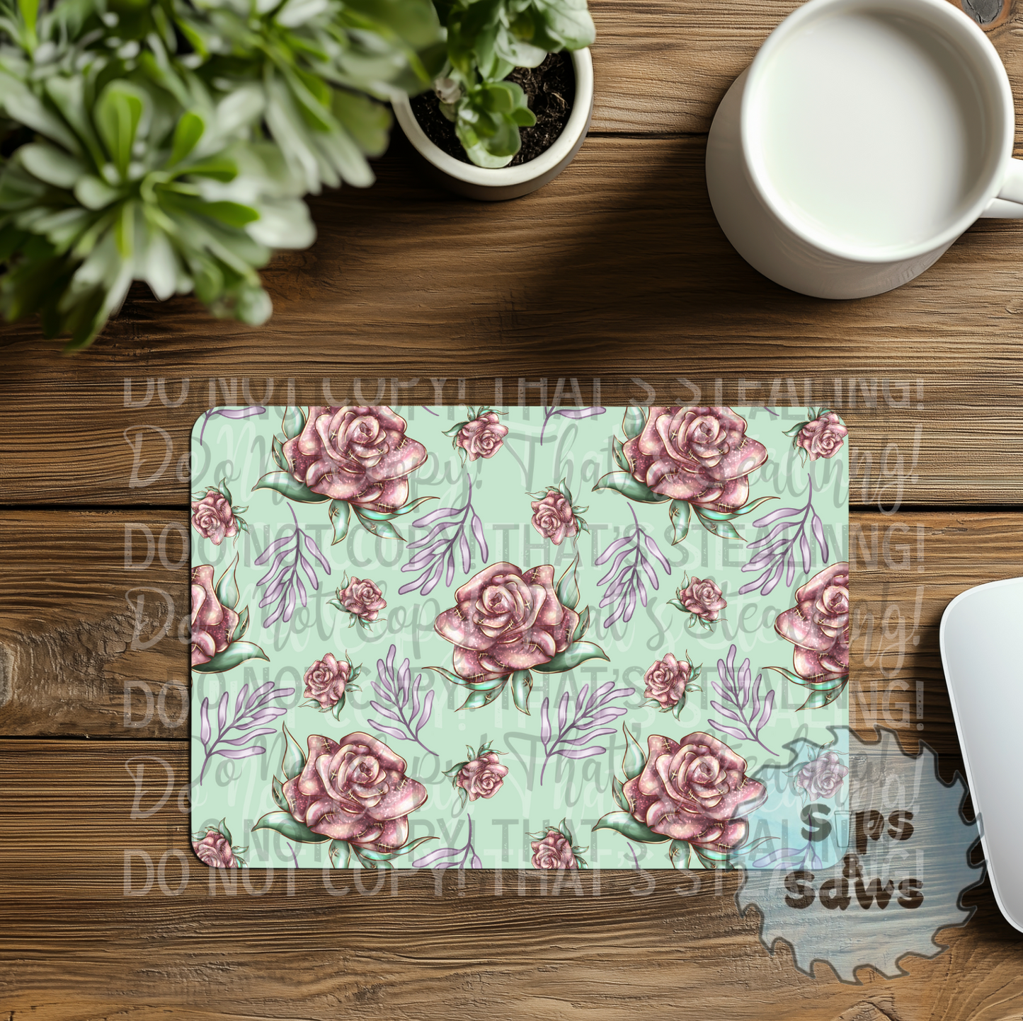 Green Roses Sublimation Mouse Pad