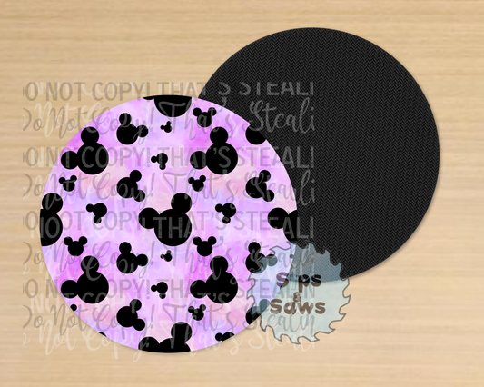 Black, Pink & Purple Mouse Heads Sublimation Coaster
