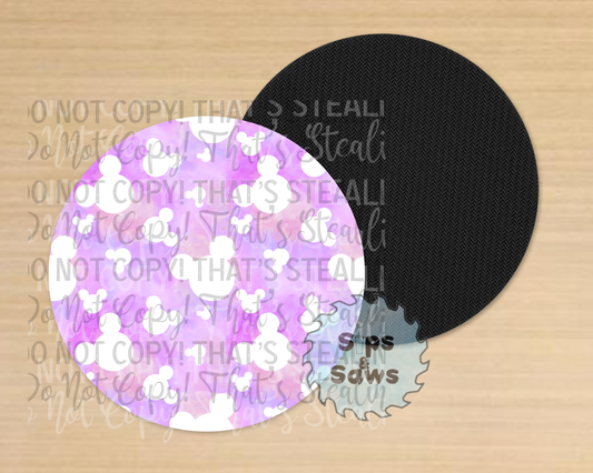 White, Pink & Purple Mouse Heads Sublimation Coaster