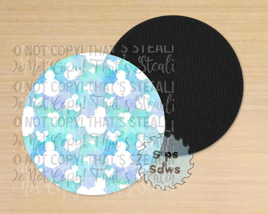 White, Blue & Green Mouse Heads Sublimation Coaster