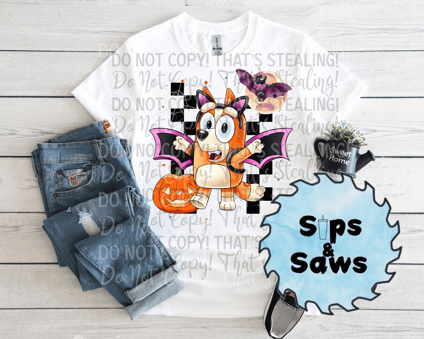 Checkered Orange Dog DTF