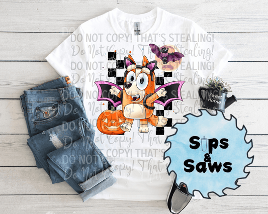 Checkered Orange Dog DTF