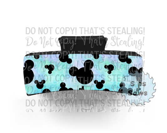 Black Mouse Head Green, Blue, Purple Sublimation Hair Clip