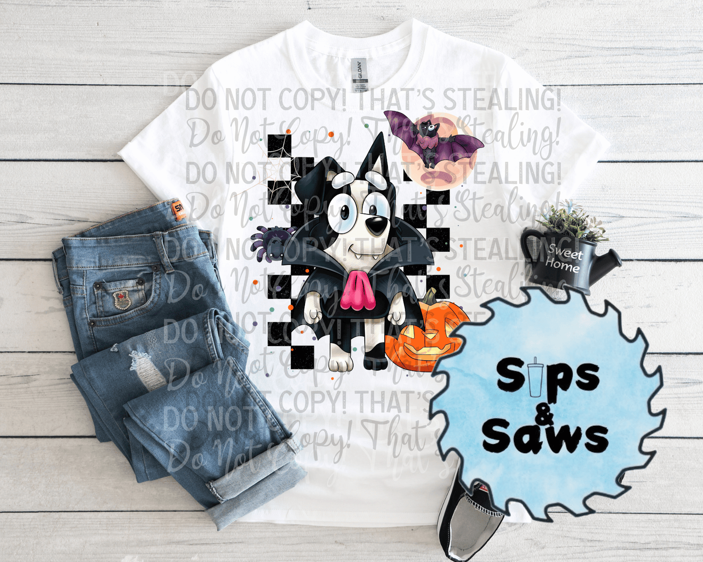 Checkered Black & White Dog DTF