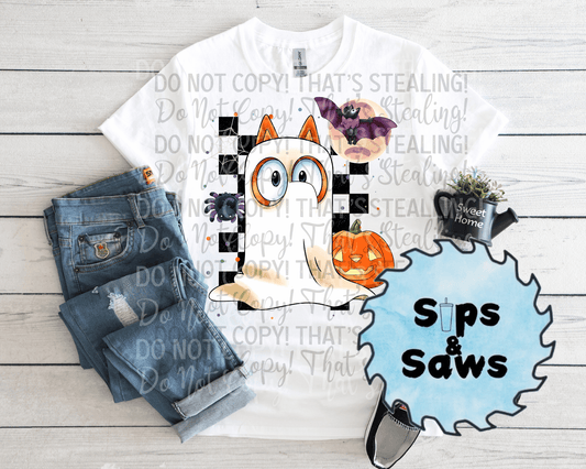 Checkered Ghost Orange Dog DTF