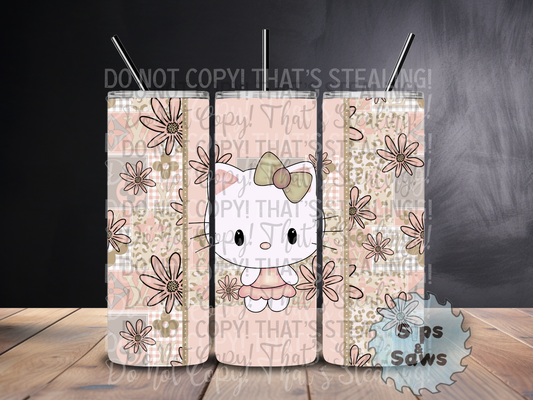 20oz Beige Cartoon Kitty Sublimation Tumbler