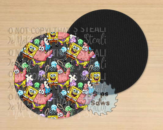 Cartoon Sponge Black Sublimation Coaster