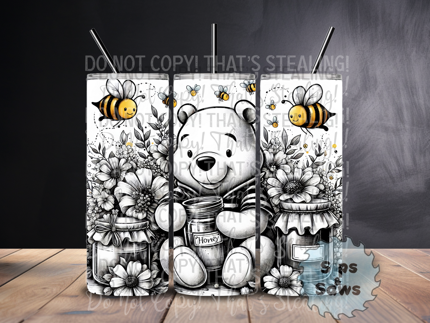 20oz Black & White Hunny BearSublimation Tumbler