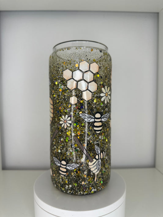 16oz Tall Glass Libby Bee Snow Globe Tumbler