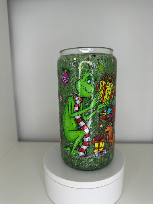 16oz Glass Libby Grinch Snow Globe Tumbler