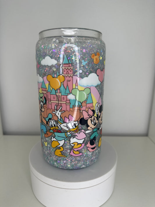 16oz Glass libby Castle Snow Globe Tumbler