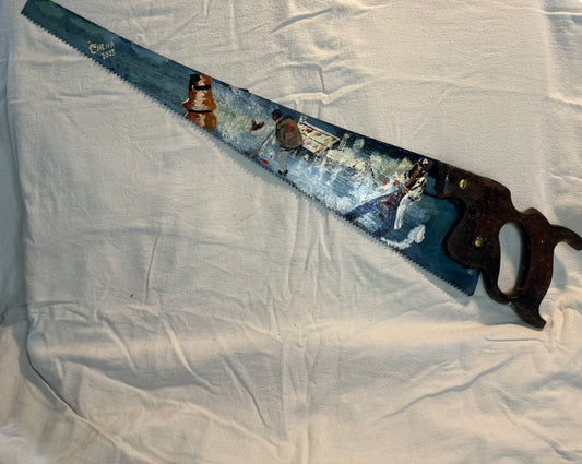 Hand Painted Blue Ned Kelly Hand Saw
