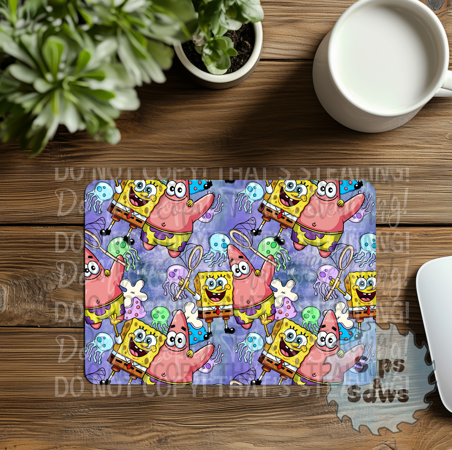 Cartoon Sponge Grey Sublimation Mouse Pad