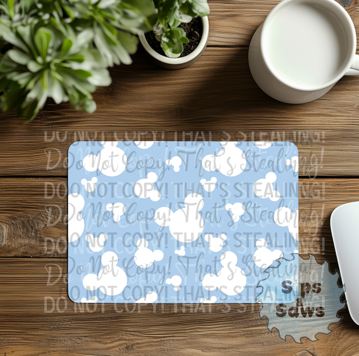 White & Blue Mouse Heads Sublimation Mouse Pad