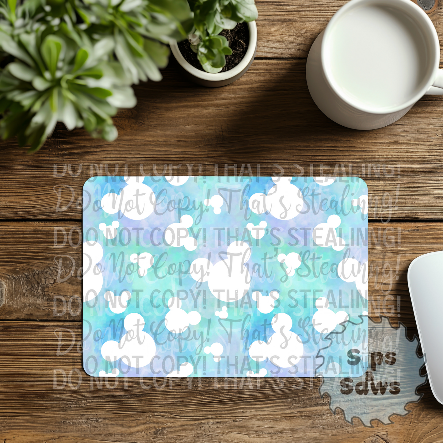 White, Blue & Green Mouse Heads Sublimation Mouse Pad